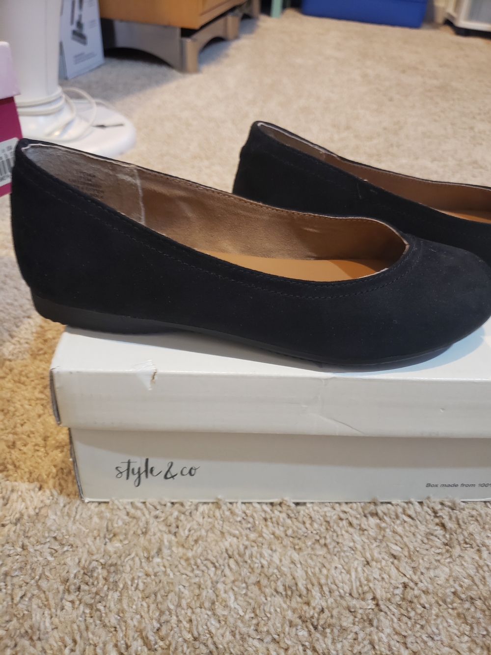 Black Suede Round-Toe Ballet Flats